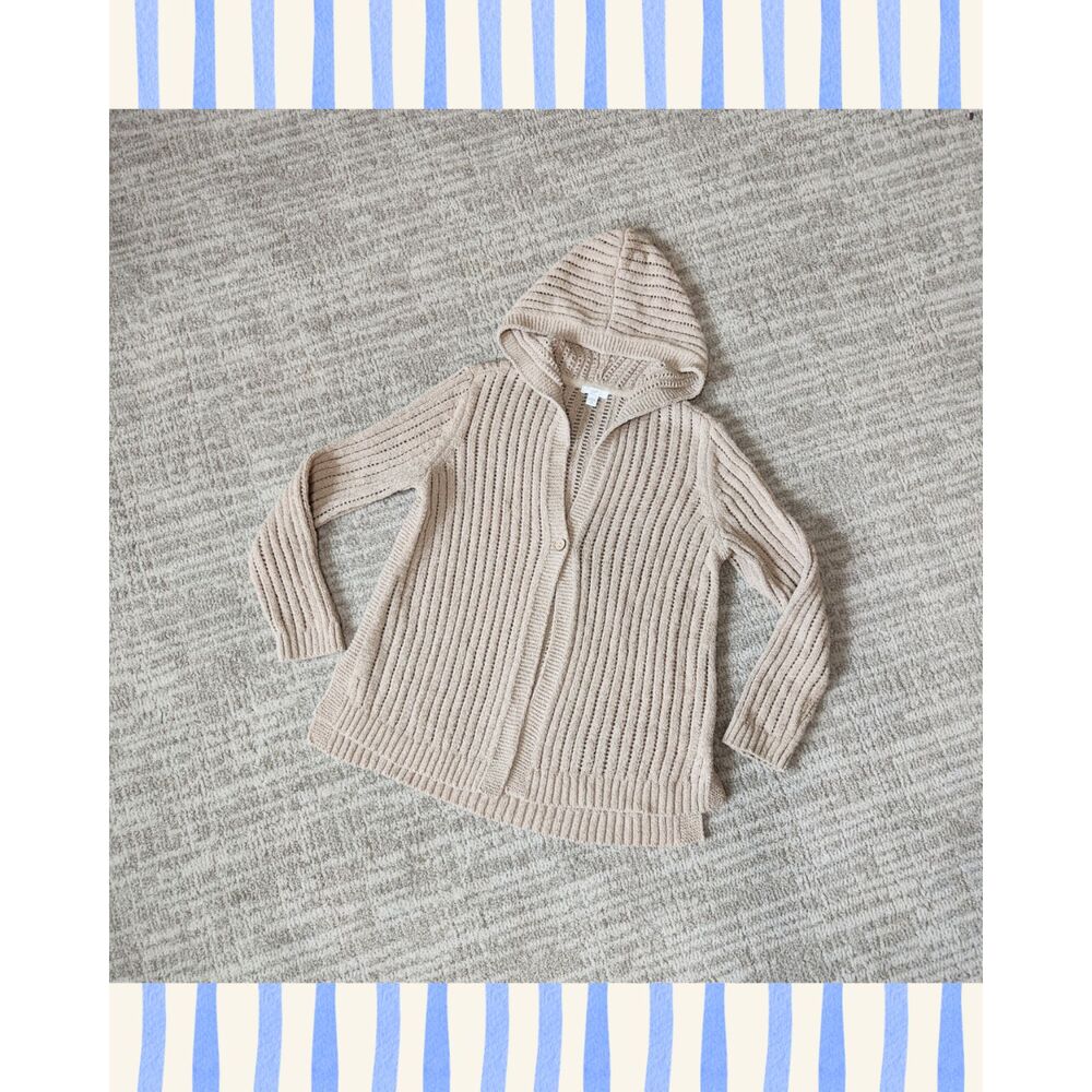 J. Jill women's beige brown button hooded open front cardigan sweater size M